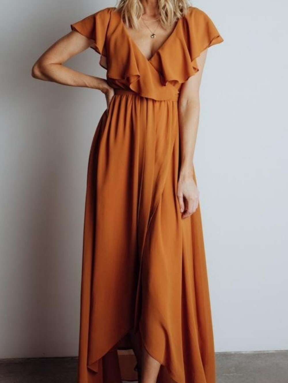 Baltic Born Katya Ruffle Maxi Dress Amber Rust XS Bridesmaid Fall Wedding Guest
